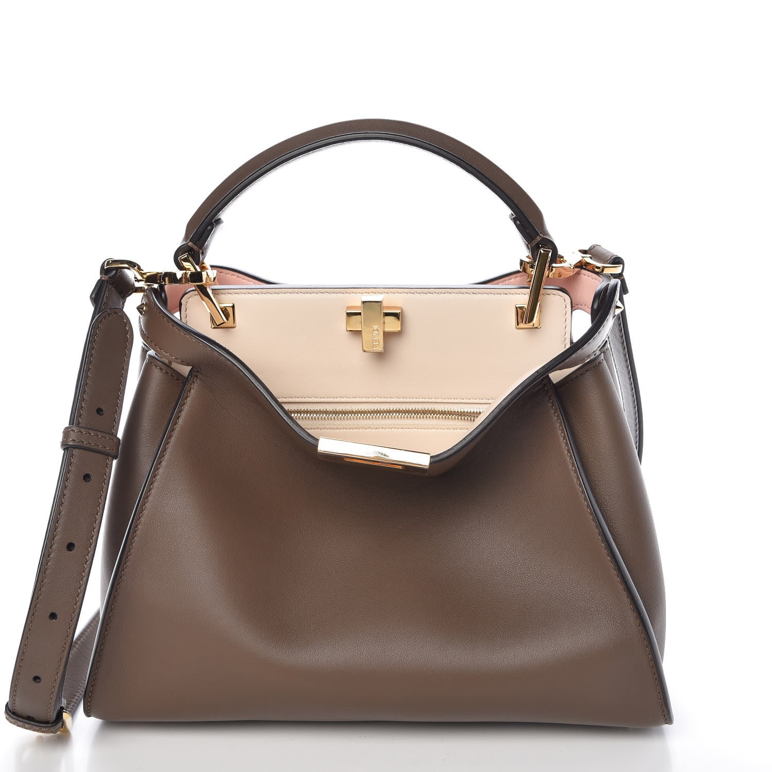 Fendi Vitello Tahiti Burro Bi-Color Medium Peekaboo Iconic Essentially Satchel Maya Camelia Confetto 4 of 15
