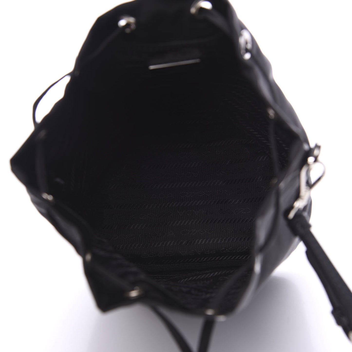 Saffiano Tessuto Nylon Vela Bucket Wristlet Black