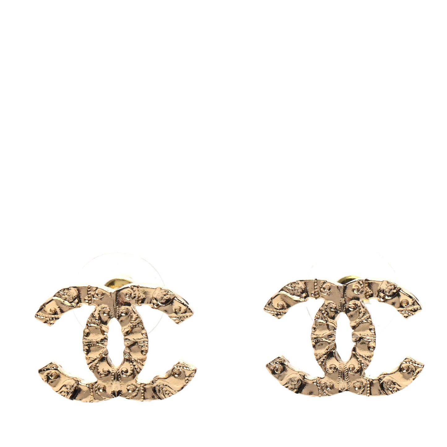 Metal Textured CC Earrings Gold