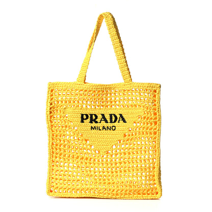 Prada Yarn Raffia Effect Crochet Logo Embroidered Tote Bag Giallo 1 of 9