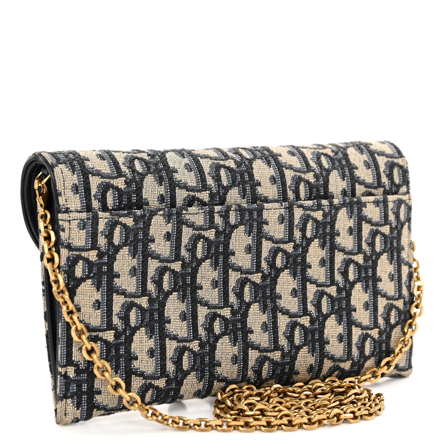 CHRISTIAN DIOR Oblique Saddle Chain Long Wallet Blue