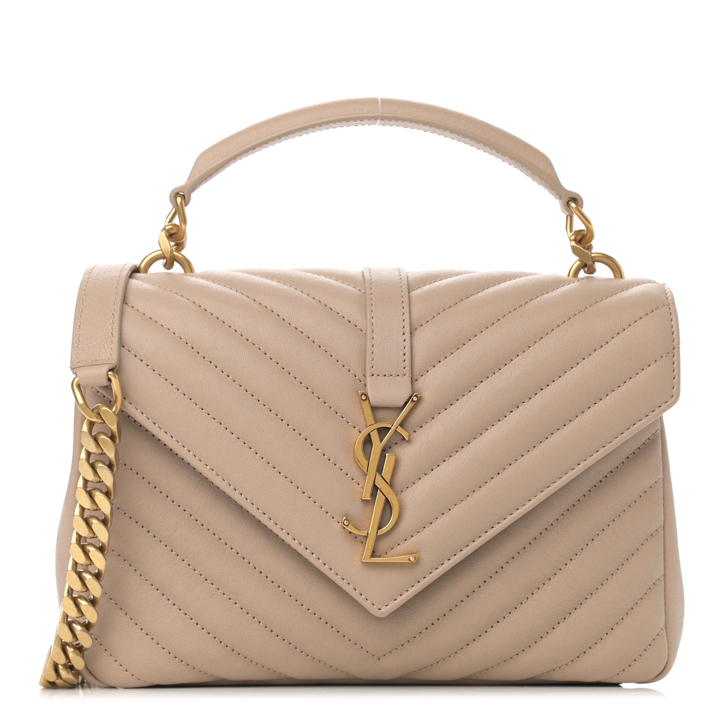 Saint Laurent Sheepskin Matelasse Chevron Monogram Medium College Bag Dark Beige 1 of 10