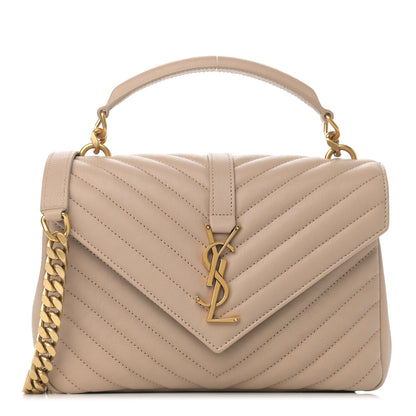 Saint Laurent Sheepskin Matelasse Chevron Monogram Medium College Bag Dark Beige 1 of 10