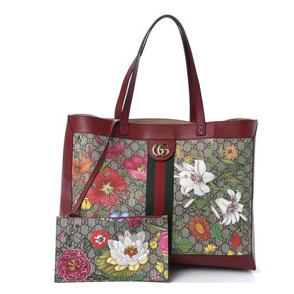 Gucci GG Supreme Monogram Flora Web Large Ophidia Tote Red 1 of 9