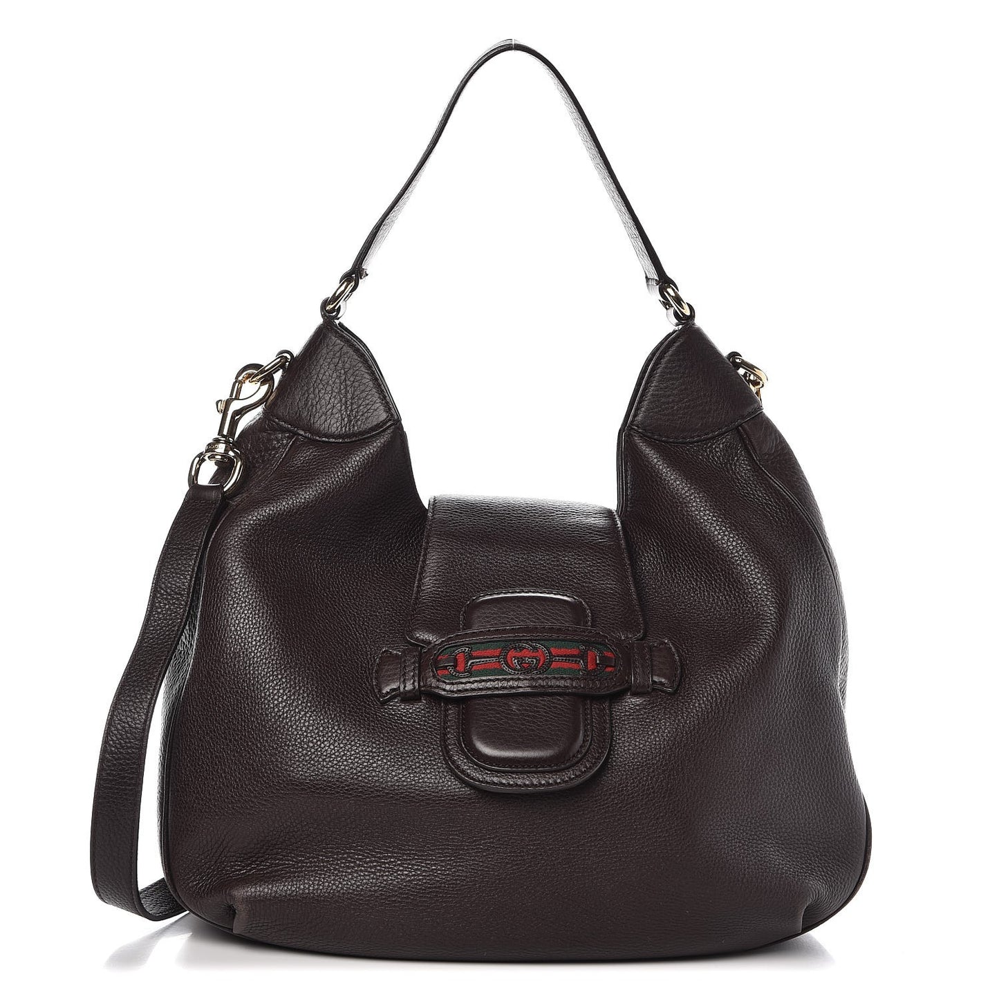 Calfskin Web Medium Dressage Hobo Coffee Brown