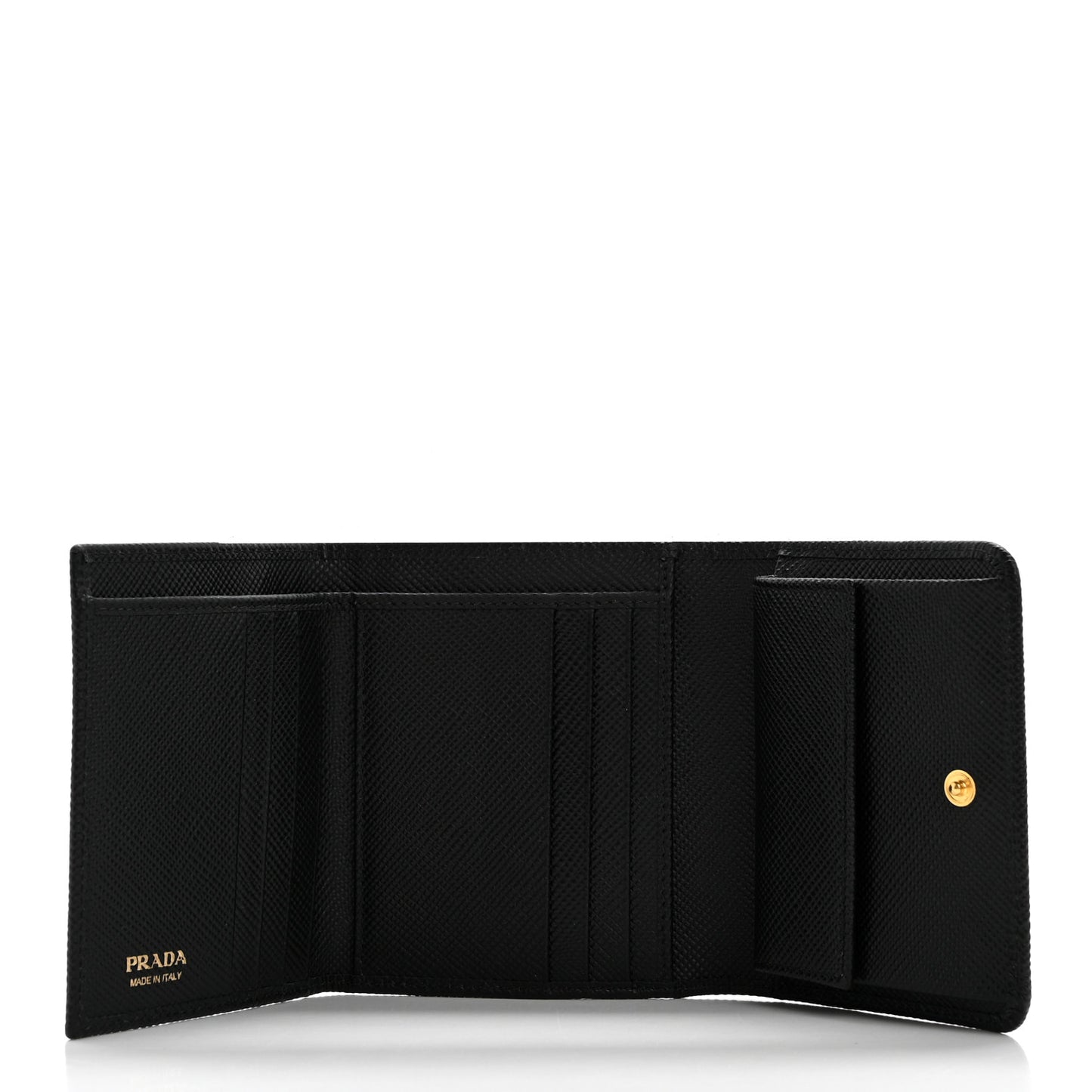 Saffiano Cuir Metal Tri-Fold Wallet Black