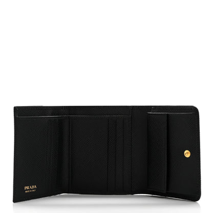 Prada Saffiano Cuir Metal Tri-Fold Wallet Black 5 of 9