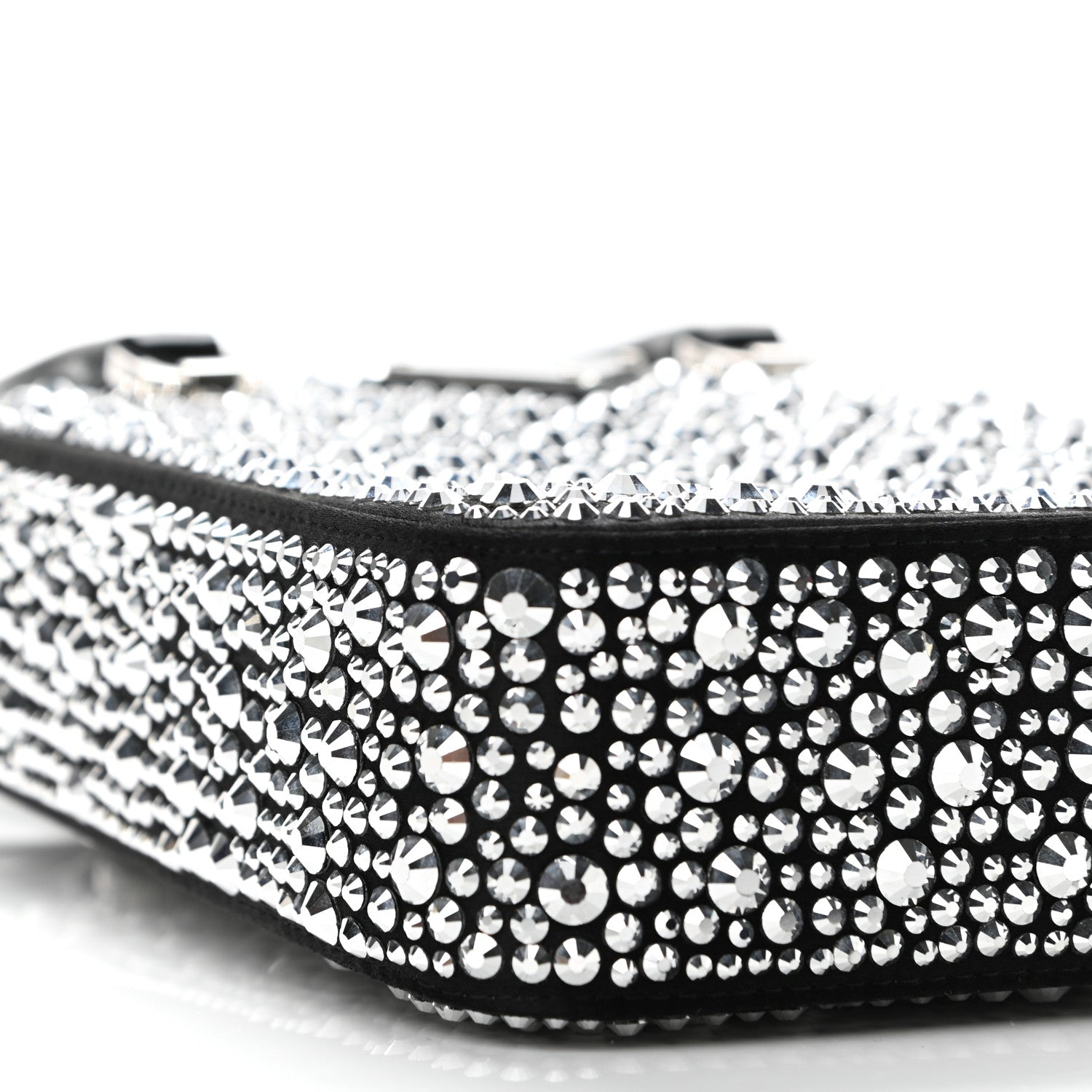Prada Satin Crystal Metal Triangle Logo Small Double Handle Crossbody Tote Metal 8 of 10