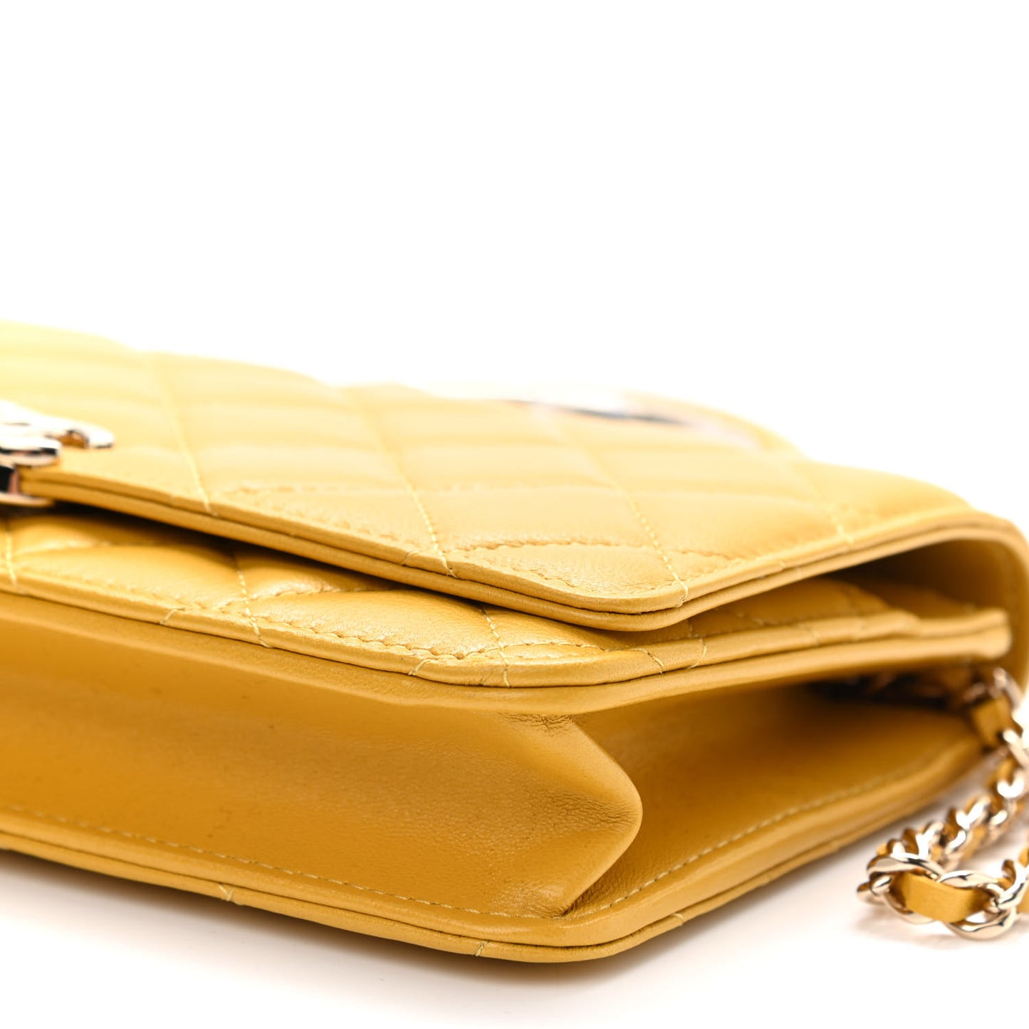 Lambskin Quilted Top Handle Wallet On Chain WOC Yellow