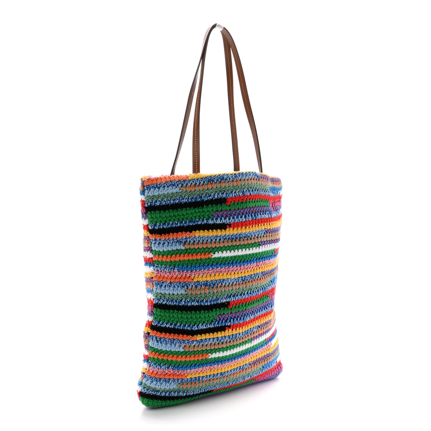 Cotton Crochet Stripe Vertical Tote Bag Multicolor