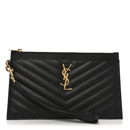 Saint Laurent Grain De Poudre Chevron Monogram Large Bill Pouch Black 1 of 8