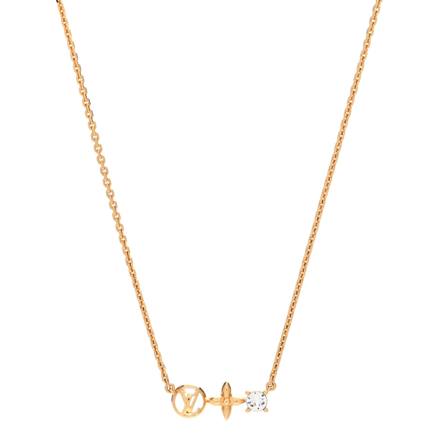 Louis Vuitton Metal Crystal Petite Louis Necklace Gold 1 of 6