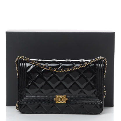 Chanel Patent Calfskin Quilted Boy Wallet On Chain WOC Black 13 of 13