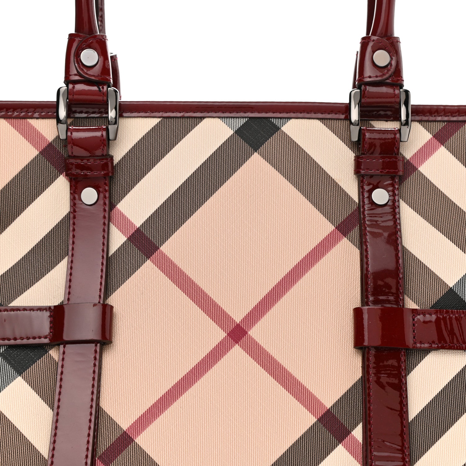 Burberry Patent Nova Check Medium Denham Tote Dark Red 9 of 11