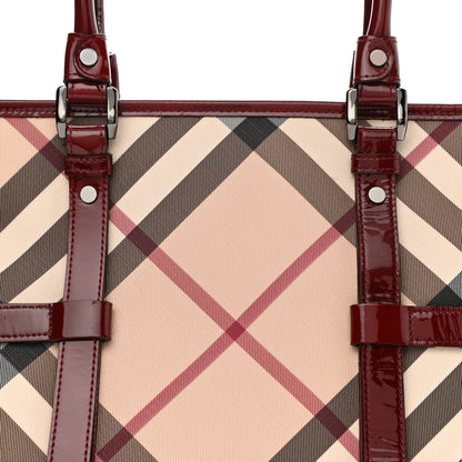 Burberry Patent Nova Check Medium Denham Tote Dark Red 9 of 11
