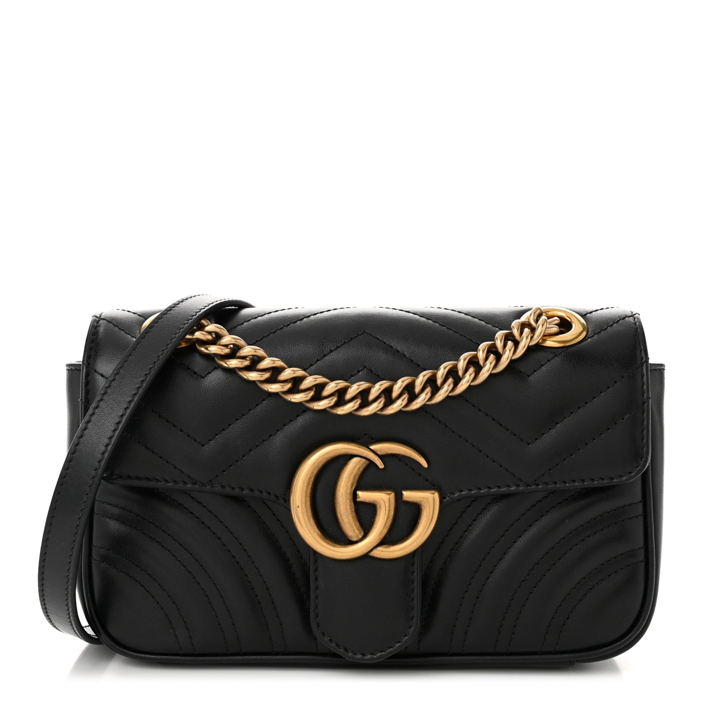 Calfskin Matelasse Mini GG Marmont Shoulder Bag Black