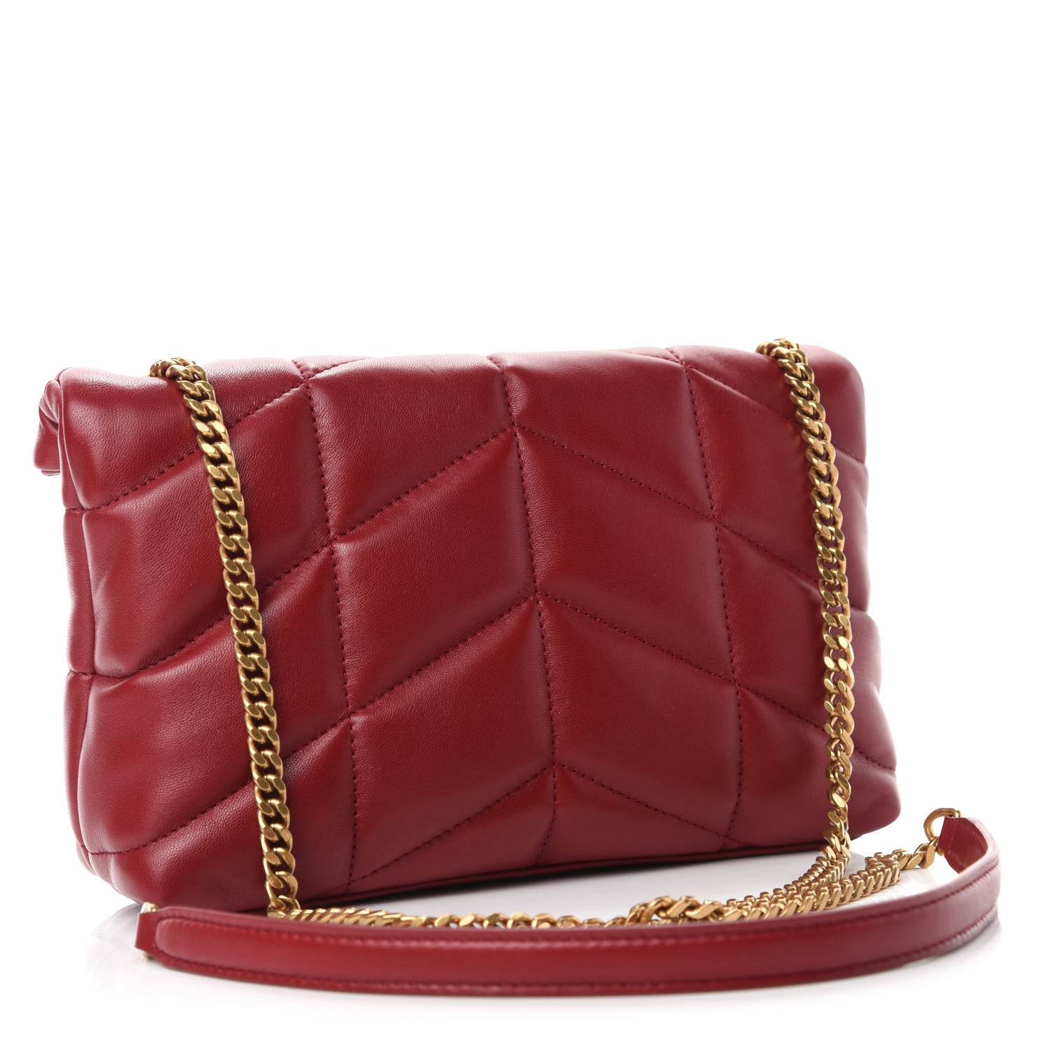 Saint Laurent Lambskin Quilted Toy Loulou Puffer Monogram Chain Satchel Red 3 of 12