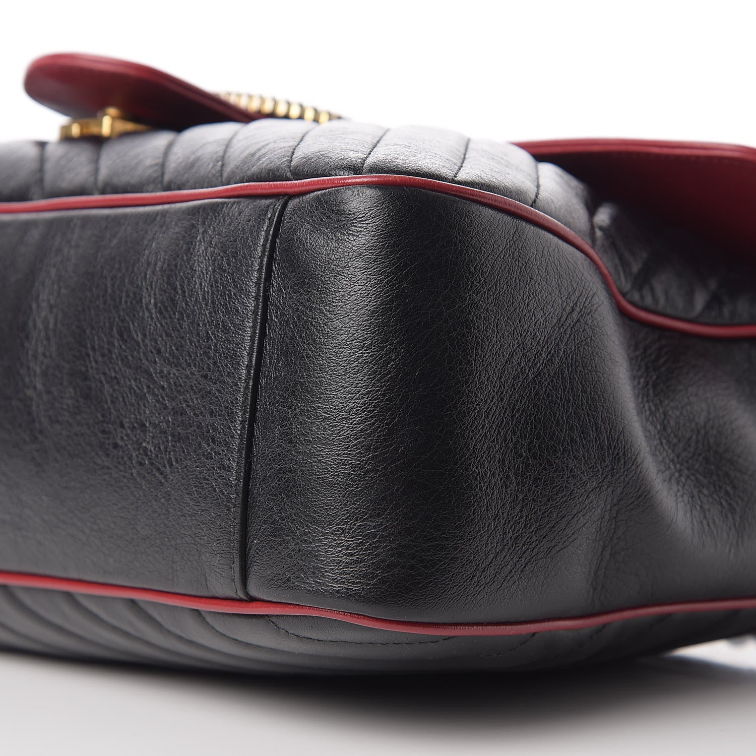 Gucci Vintage Effect Calfskin Matelasse Diagonal Large Torchon GG Marmont Shoulder Bag Black Romantic Cherry 7 of 10
