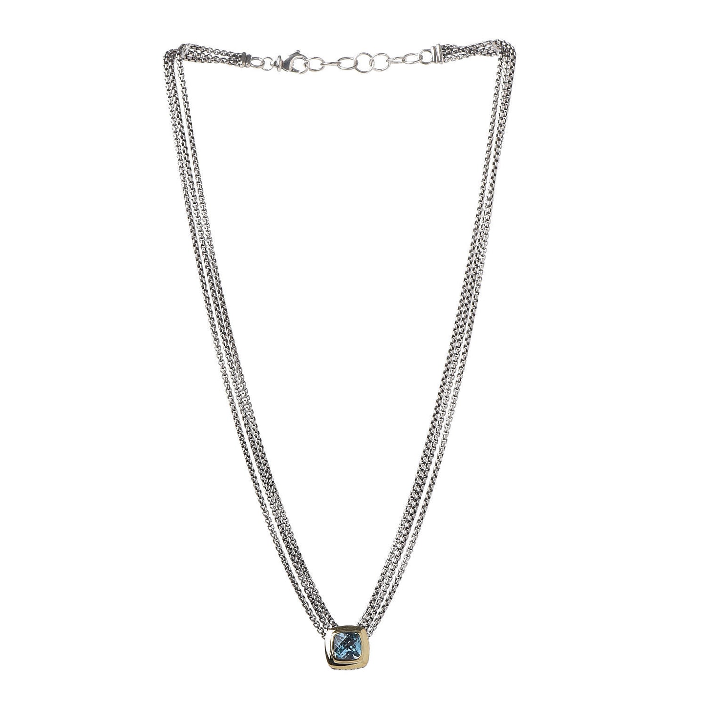 Sterling Silver 18K Yellow Gold Blue Topaz Albion Multi-Strand Pendant Necklace