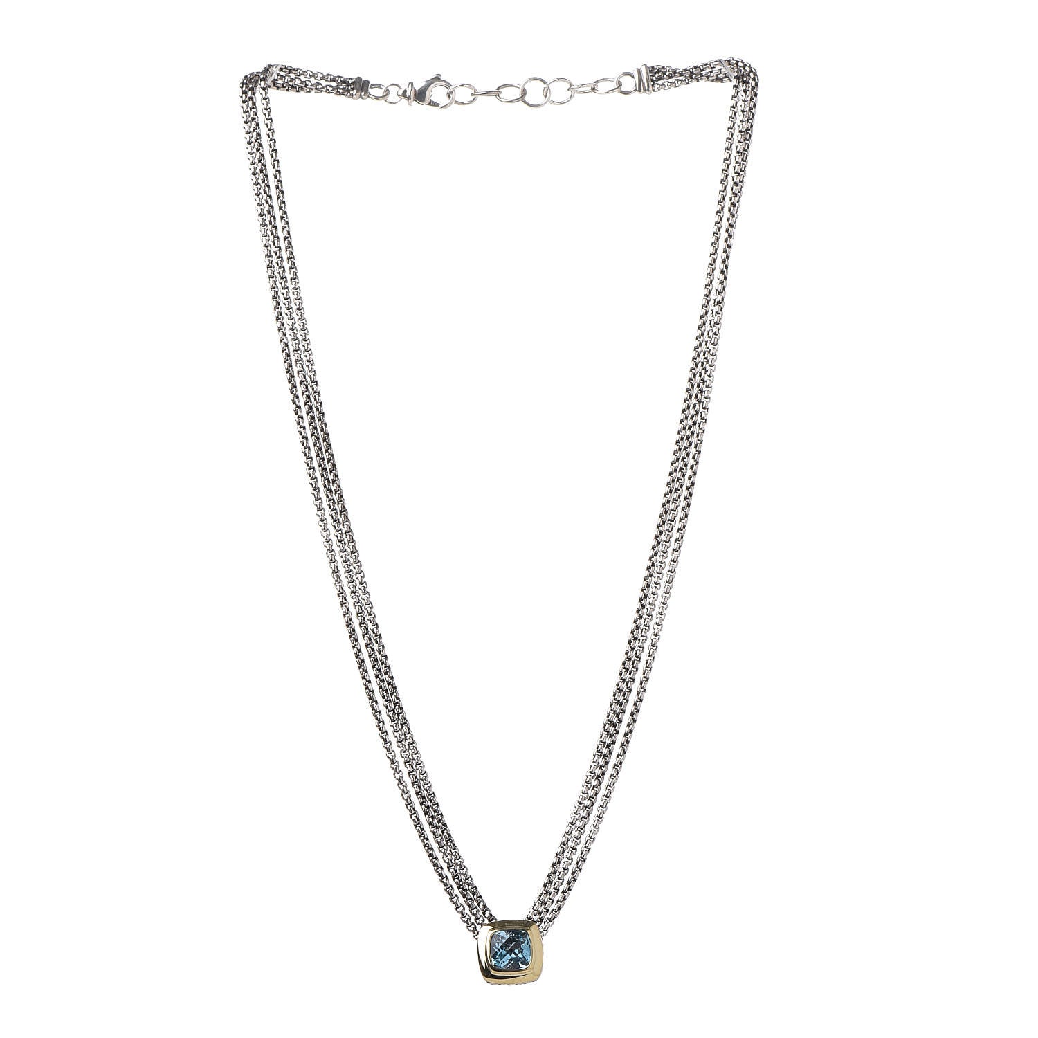 David Yurman Sterling Silver 18K Yellow Gold Blue Topaz Albion Multi-Strand Pendant Necklace 4 of 6