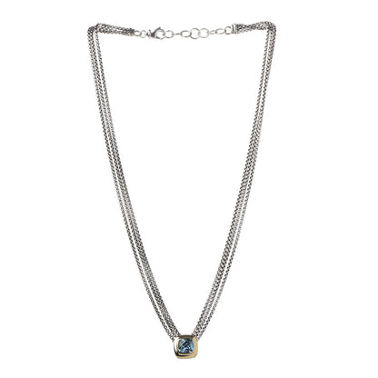 David Yurman Sterling Silver 18K Yellow Gold Blue Topaz Albion Multi-Strand Pendant Necklace 4 of 6
