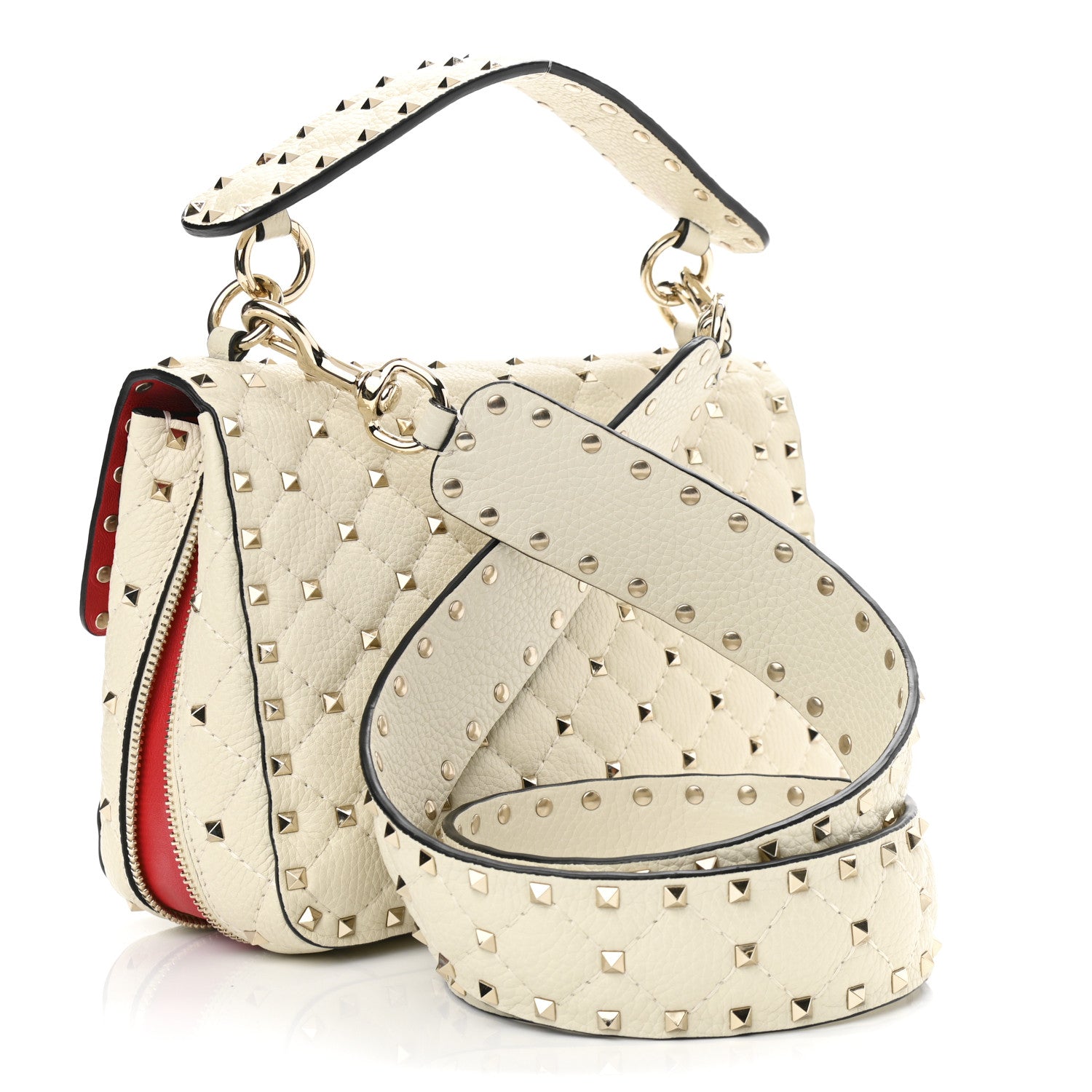 Valentino Garavani Grained Calfskin Medium Rockstud Spike Shoulder Bag Light Ivory 3 of 10