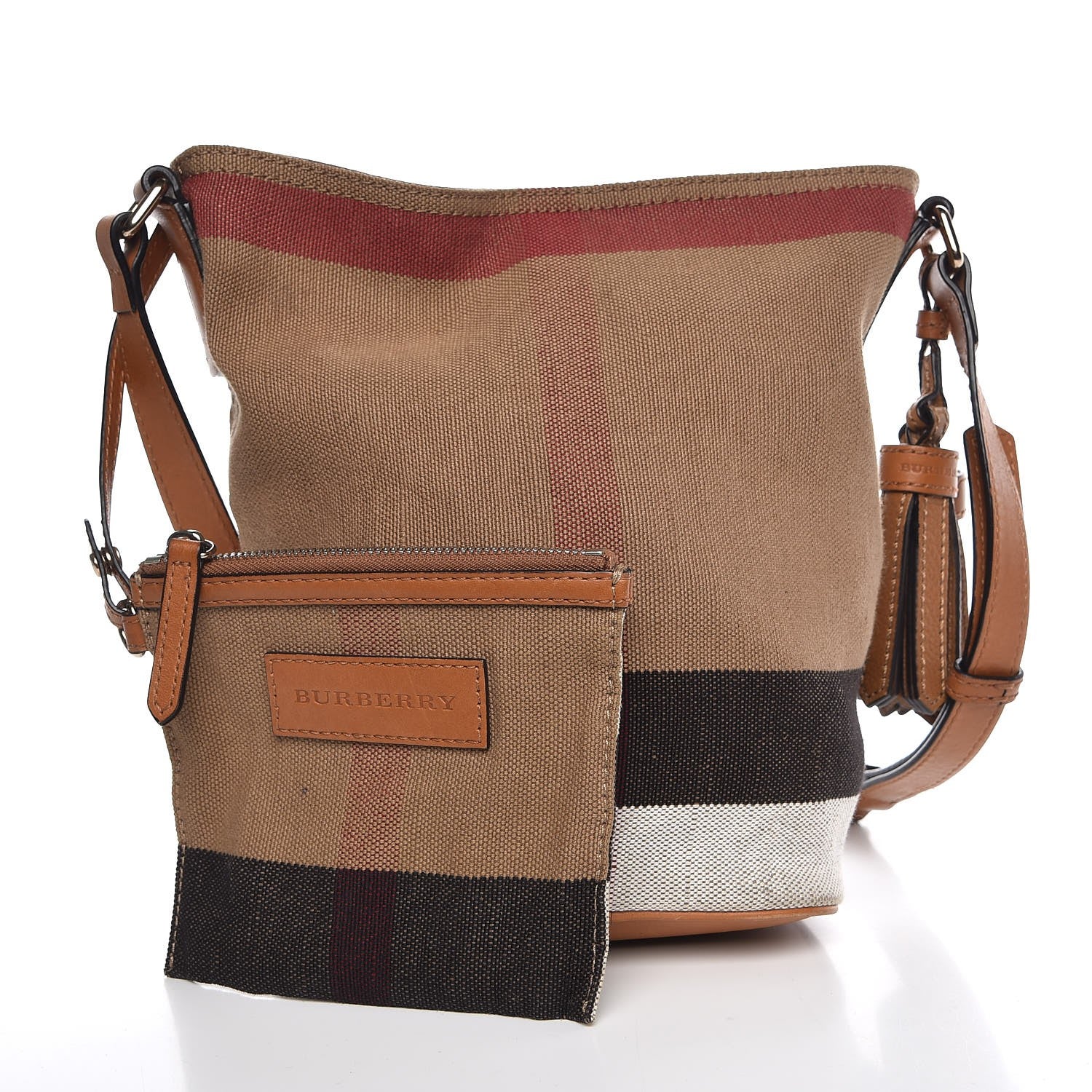 Burberry Canvas Mega Check Mini Ashby Tassel Crossbody Saddle Brown 3 of 11