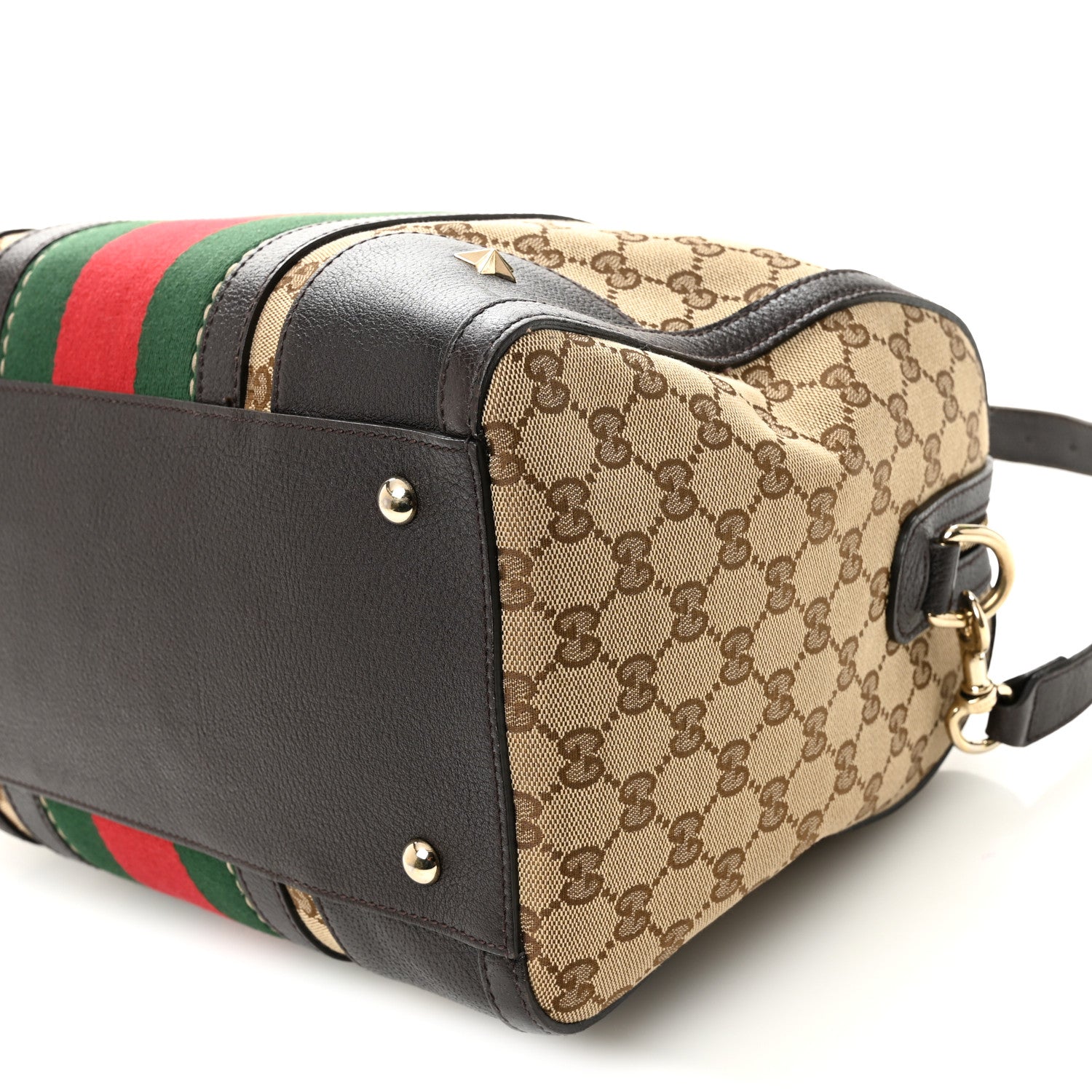 Gucci Monogram Vintage Web Medium Webby Bee Boston Dark Brown 10 of 11