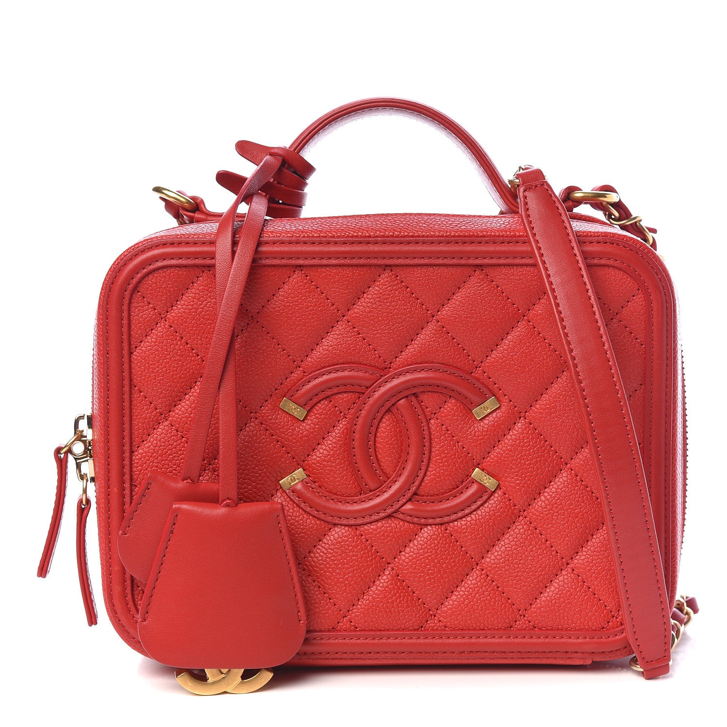 Chanel Caviar Quilted Medium CC Filigree Vanity Case Red 1 of 13