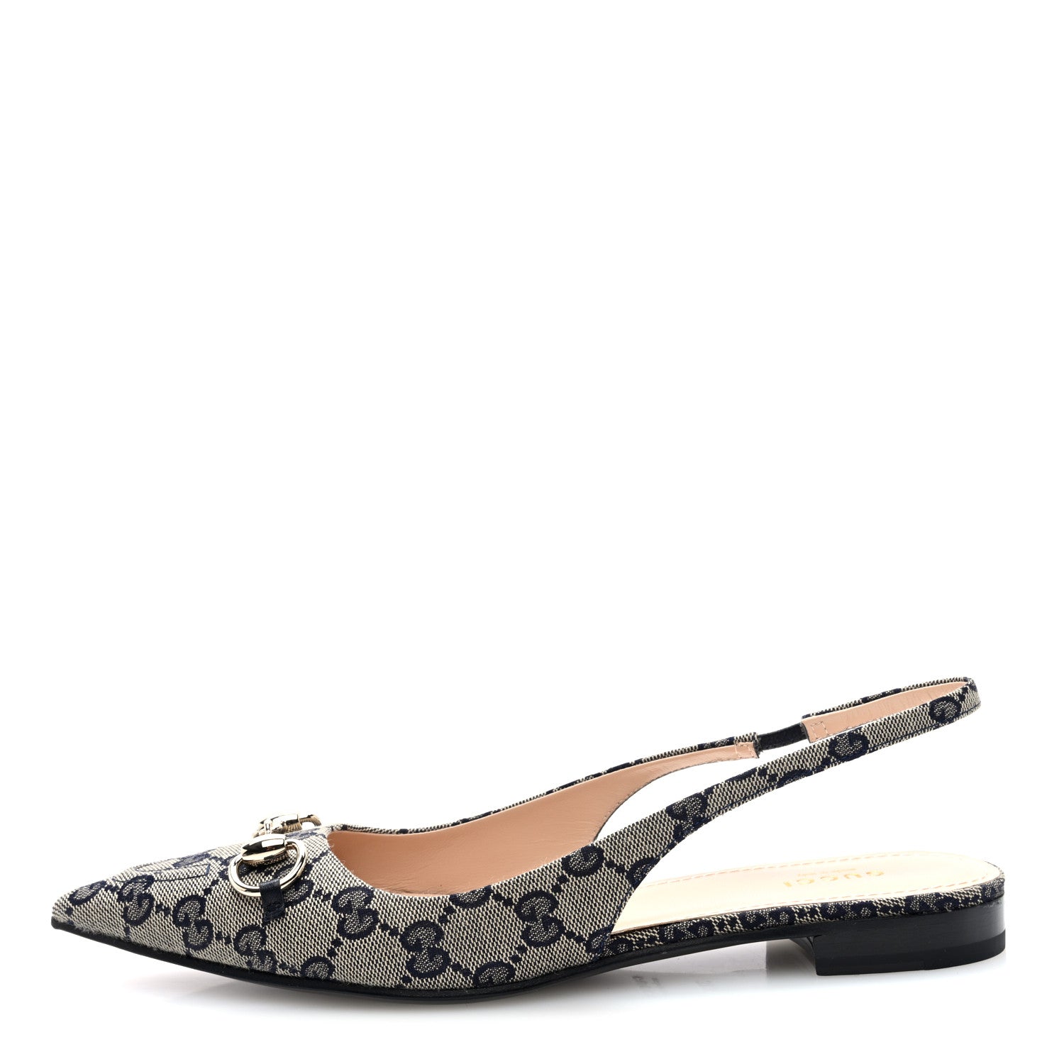 Gucci Monogram Horsebit Womens Slingback Ballet Flat 38.5 Beige Blue 1 of 9
