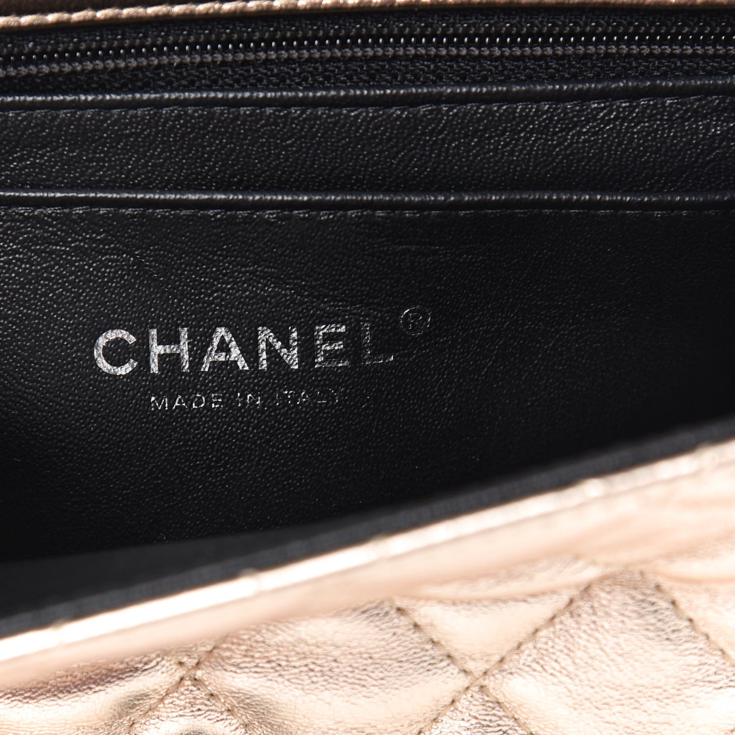 Metallic Lambskin Quilted Mini Square Flap Gold Black