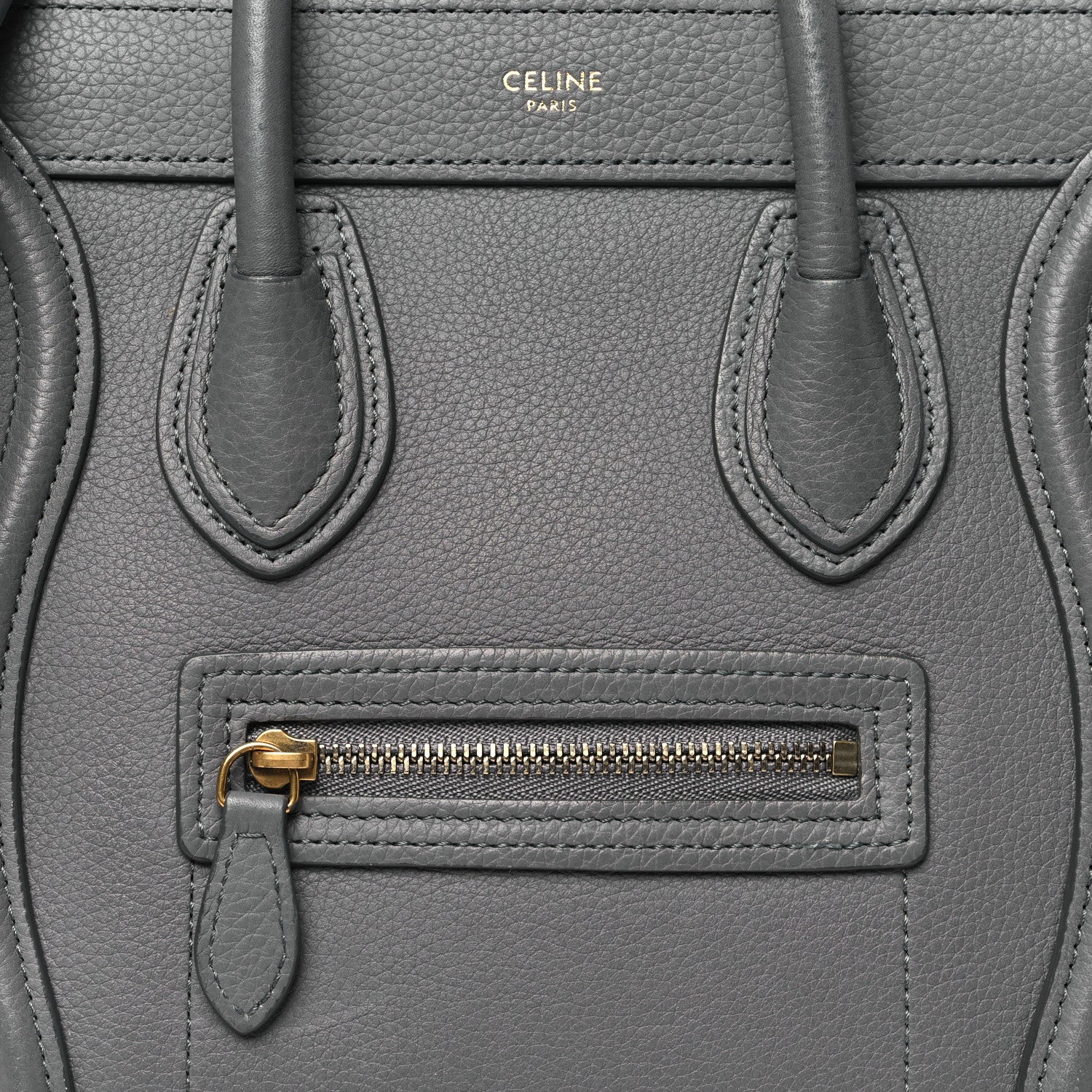 Celine Drummed Calfskin Nano Luggage Kohl 9 of 15
