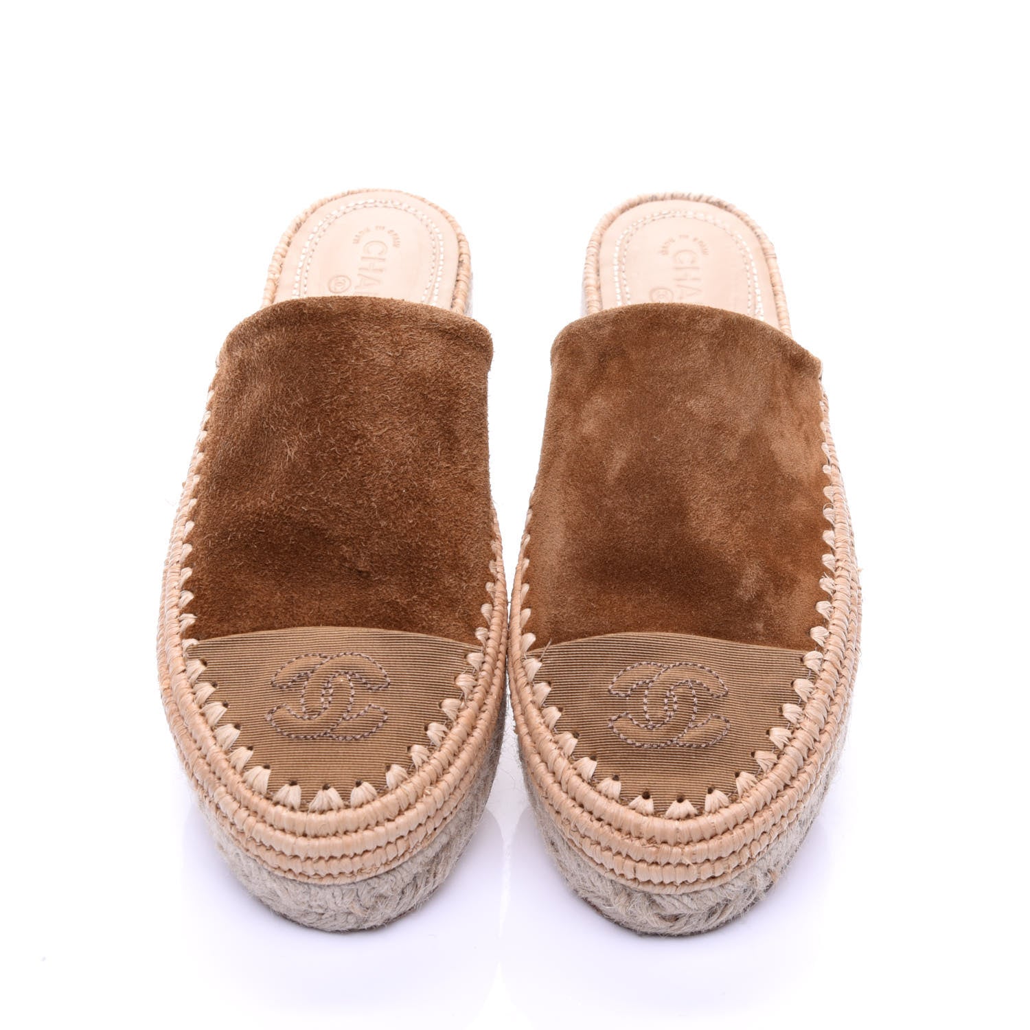 Chanel Suede Grosgrain CC Espadrille Mules 36 Dark Beige 8 of 12