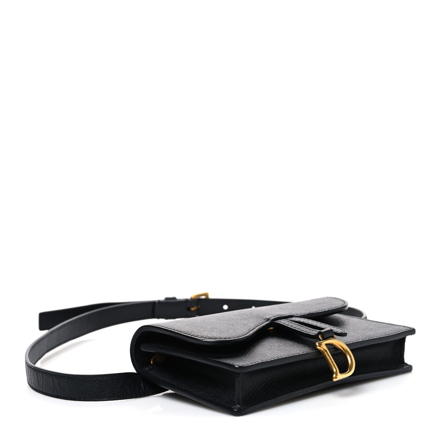 Grained Calfskin Saddle Belt Bag Black