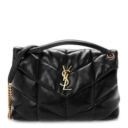 Saint Laurent Lambskin Quilted Medium Loulou Puffer Monogram Chain Satchel Black 1 of 9