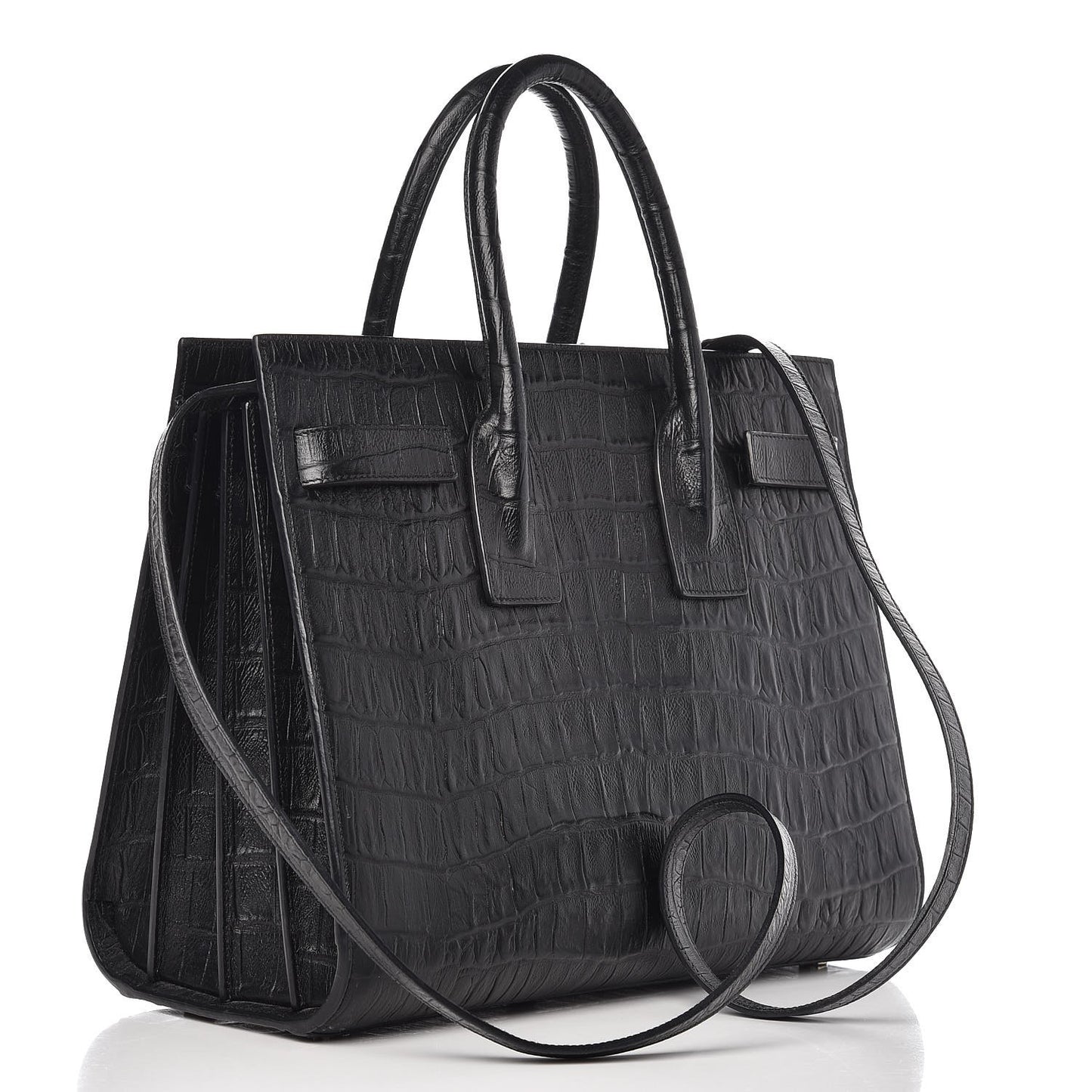 Calfskin Crocodile Embossed Small Sac de Jour Black