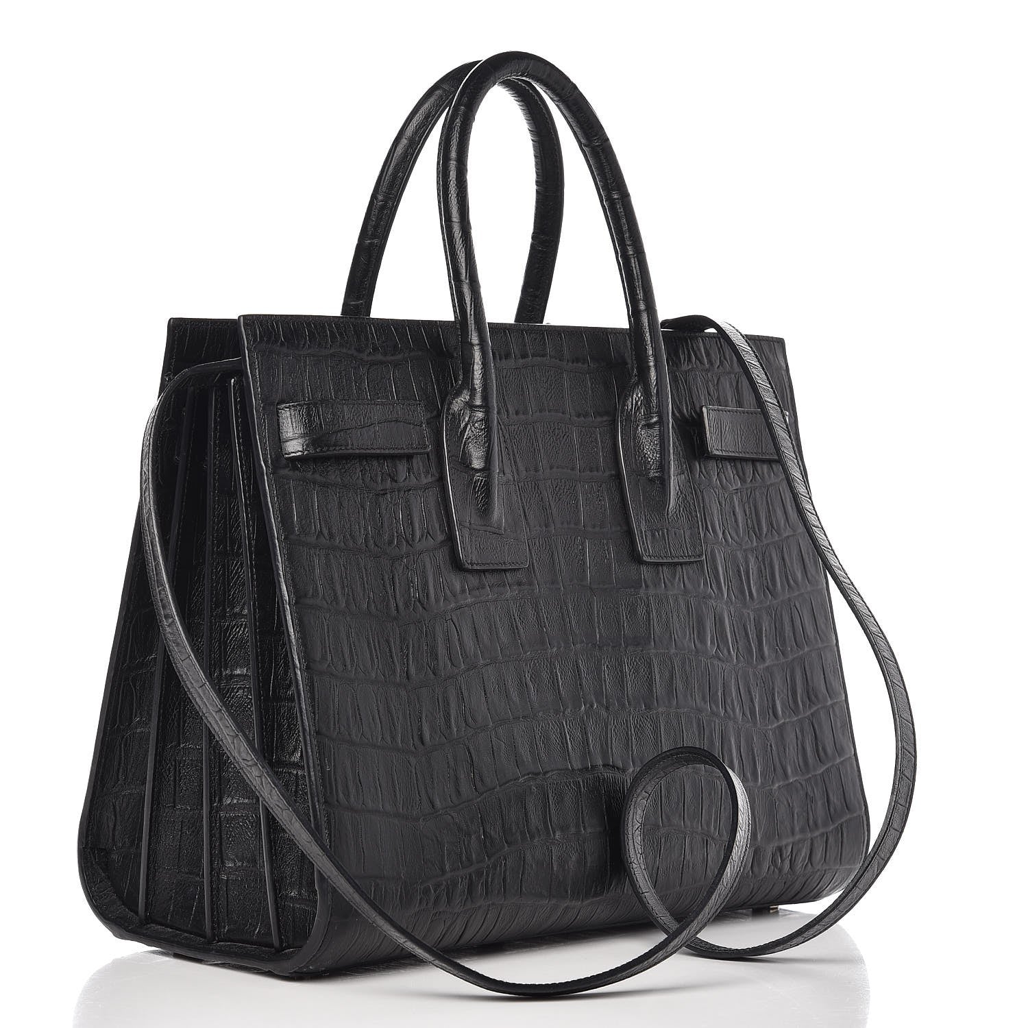 Saint Laurent Calfskin Crocodile Embossed Small Sac de Jour Black 3 of 12