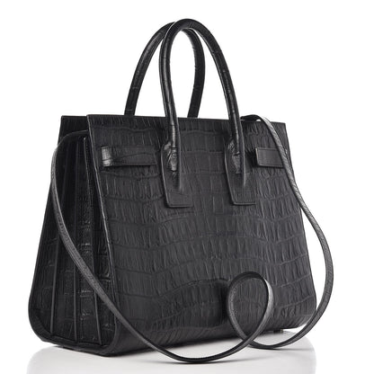 Saint Laurent Calfskin Crocodile Embossed Small Sac de Jour Black 3 of 12