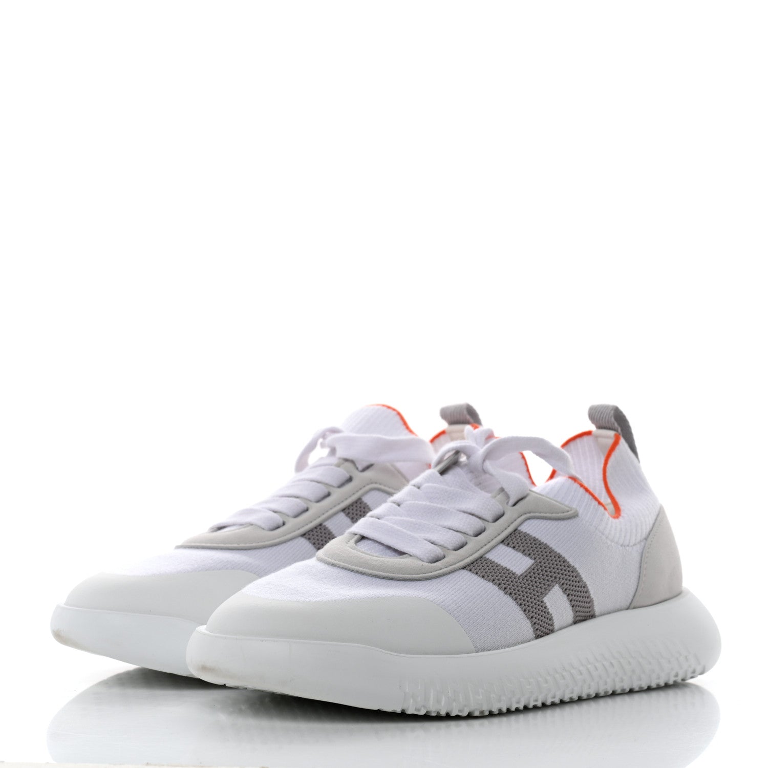Hermes Knit Suede Goatskin Womens Crew Sneakers 36 White Gris 3 of 7