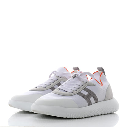 Hermes Knit Suede Goatskin Womens Crew Sneakers 36 White Gris 3 of 7