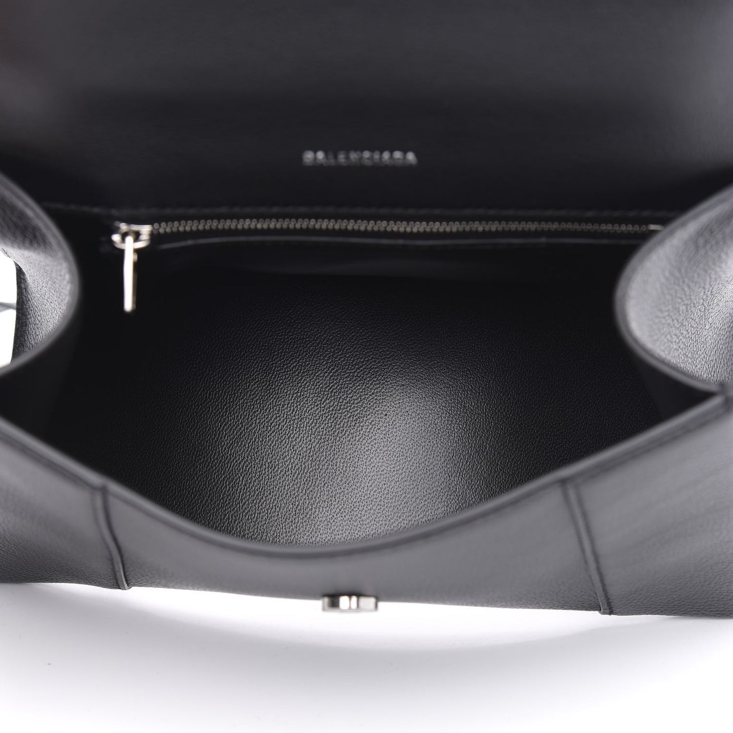 Grained Calfskin Small Hourglass Top Handle Bag Black