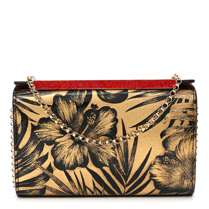 Christian Louboutin Patent Lame Hibiscus Crossbody Clutch Black Gold 1 of 9