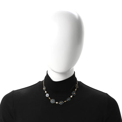 Christian Dior Metal Resin Pearl D-Luck Short Necklace Gold Navy 2 of 4