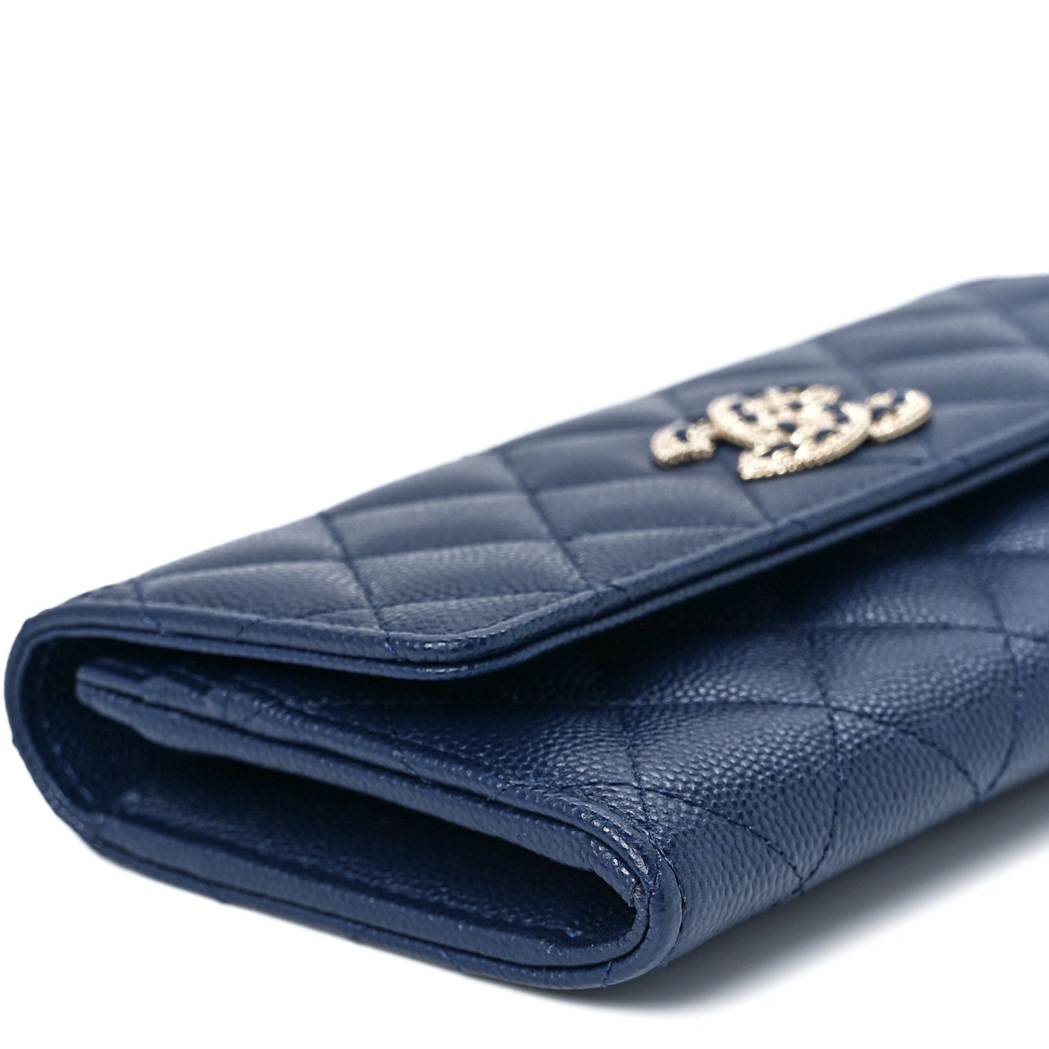 Chanel Caviar Quilted Crystal Long Flap Wallet Navy Blue 11 of 13