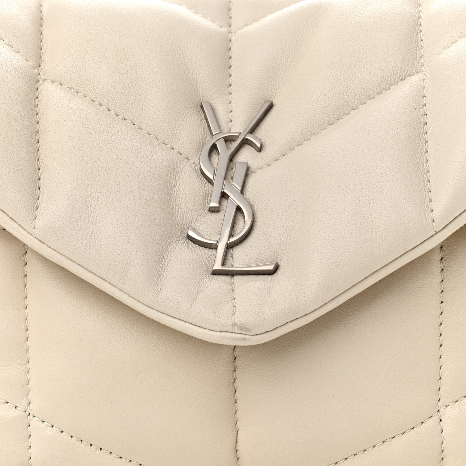 Saint Laurent Lambskin Quilted Toy Loulou Puffer Monogram Chain Satchel Blanc Vintage 8 of 12