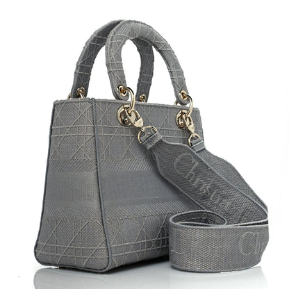 Christian Dior Canvas Embroidered Cannage Medium Lady D-Lite Gray 3 of 10