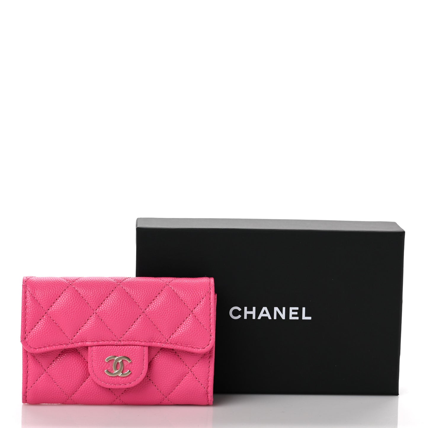 Caviar Quilted Flap Card Holder Wallet Pink