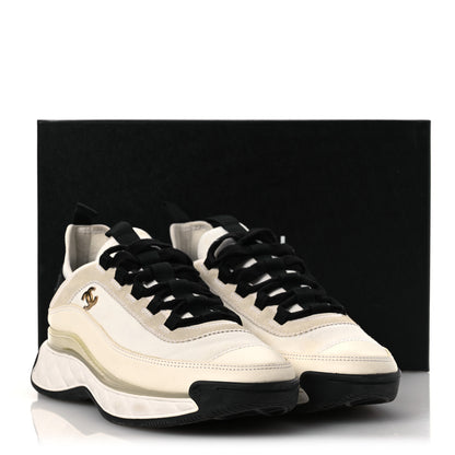 Chanel Velvet Calfskin Mixed Fibers CC Sneakers 40 Ivory Black 15 of 15
