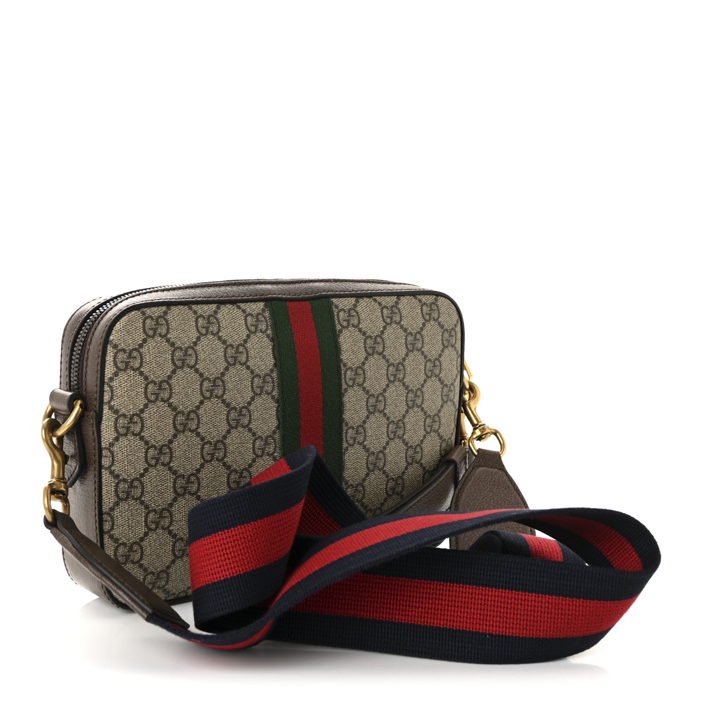 GG Supreme Monogram Textured Dollar Calfskin Web Ophidia Wristlet Shoulder Bag Beige Ebony New Acero