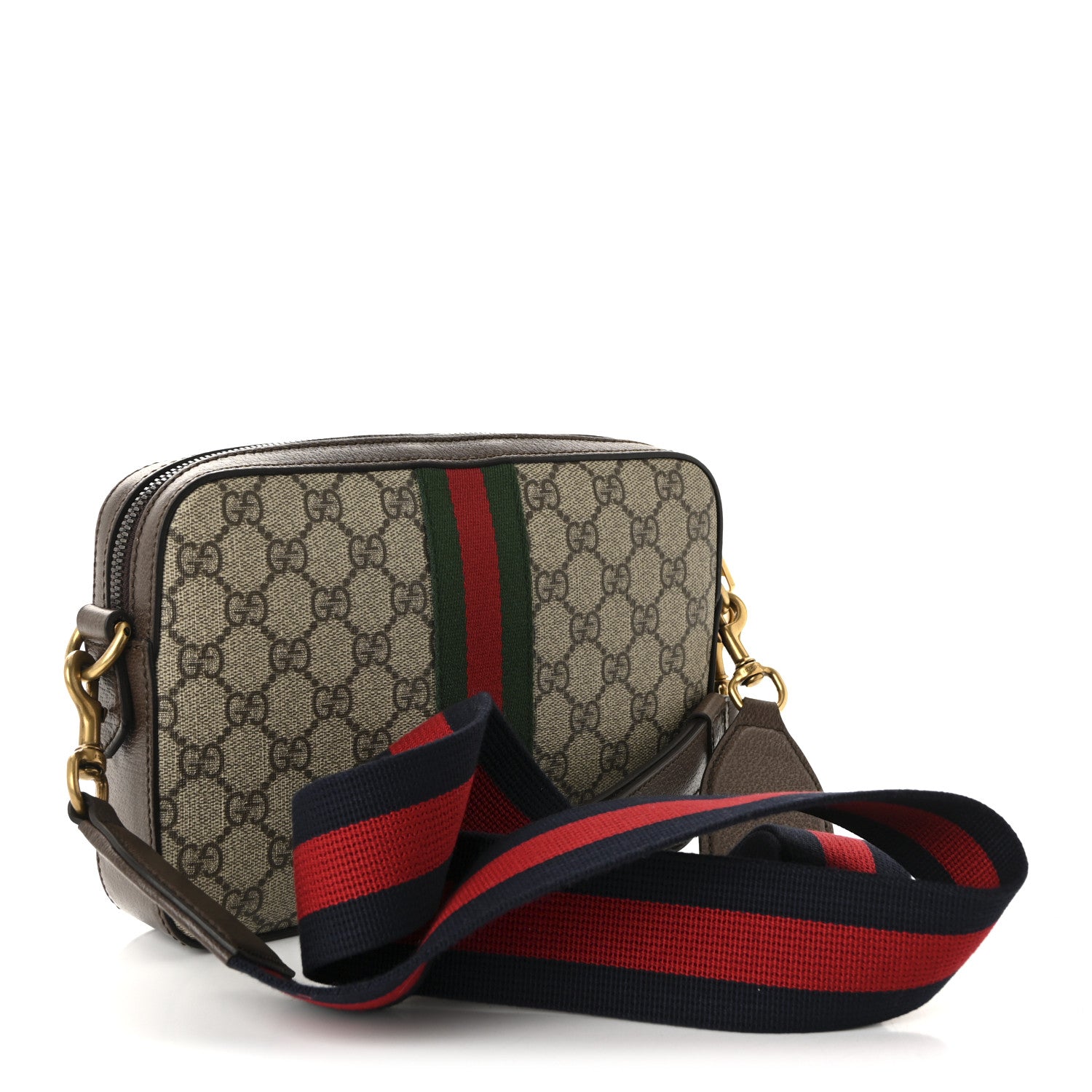 Gucci GG Supreme Monogram Textured Dollar Calfskin Web Ophidia Wristlet Shoulder Bag Beige Ebony New Acero 3 of 10